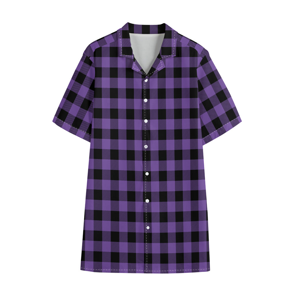 Purple And Black Buffalo Check Print Cotton Hawaiian Shirt