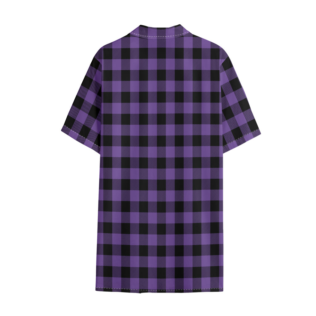 Purple And Black Buffalo Check Print Cotton Hawaiian Shirt