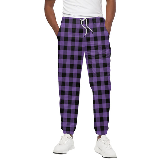 Purple And Black Buffalo Check Print Cotton Pants
