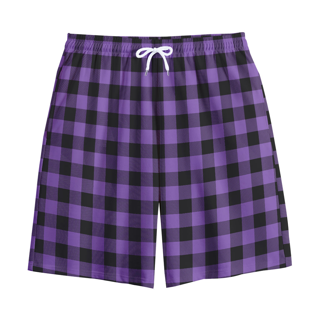 Purple And Black Buffalo Check Print Cotton Shorts