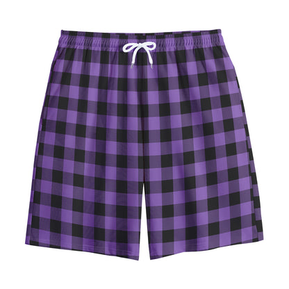 Purple And Black Buffalo Check Print Cotton Shorts