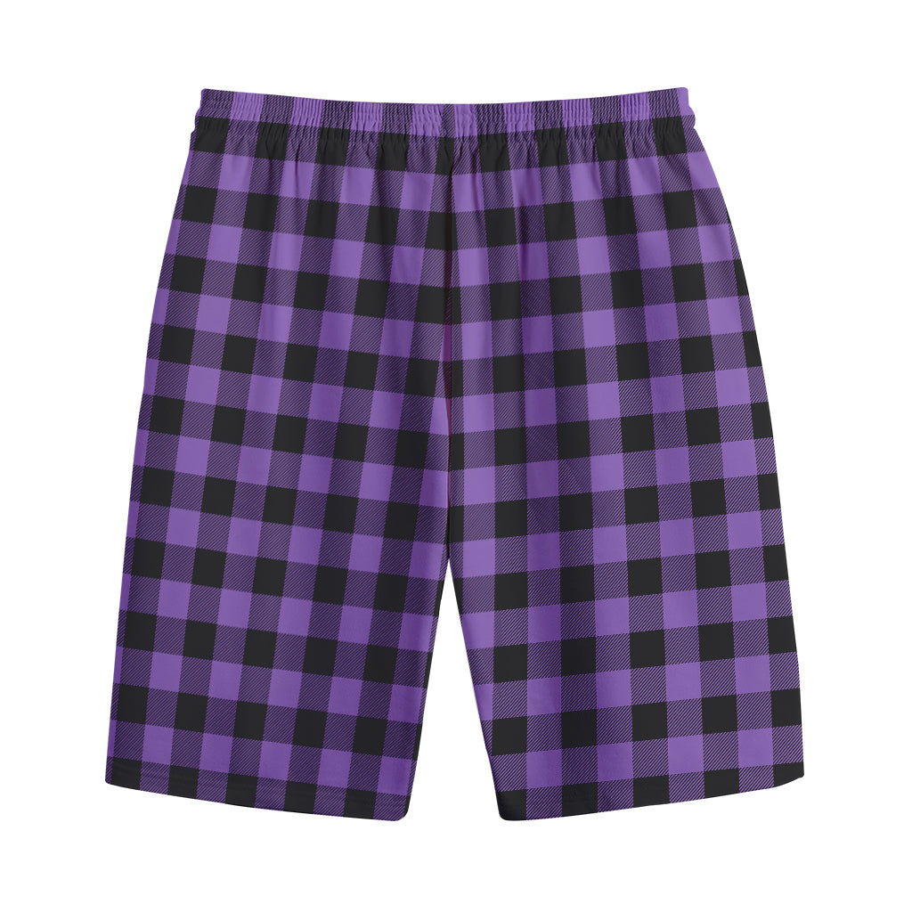 Purple And Black Buffalo Check Print Cotton Shorts