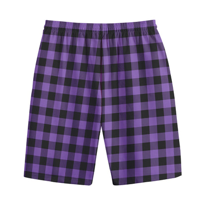 Purple And Black Buffalo Check Print Cotton Shorts