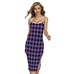 Purple And Black Buffalo Check Print Cross Back Cami Dress