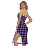 Purple And Black Buffalo Check Print Cross Back Cami Dress
