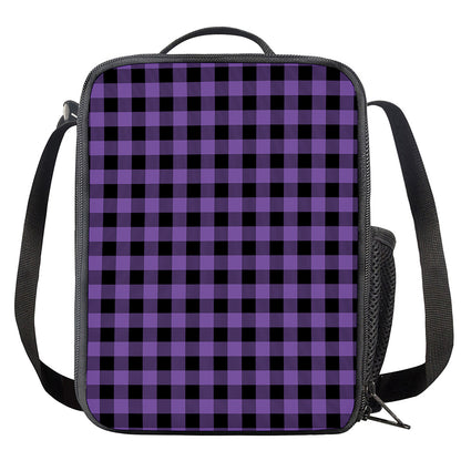 Purple And Black Buffalo Check Print Crossbody Lunch Bag