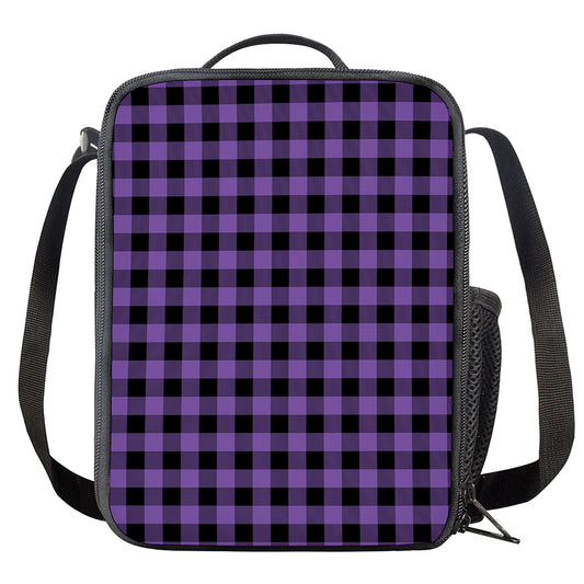 Purple And Black Buffalo Check Print Crossbody Lunch Bag