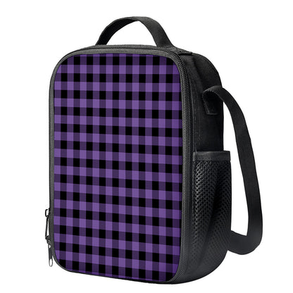 Purple And Black Buffalo Check Print Crossbody Lunch Bag