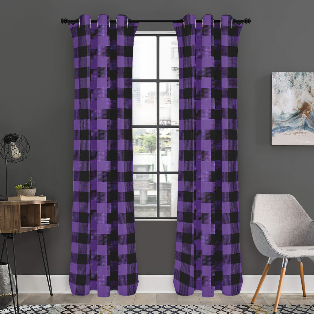 Purple And Black Buffalo Check Print Curtain