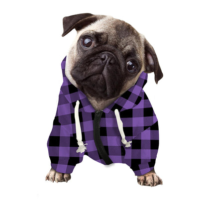 Purple And Black Buffalo Check Print Dog Zip Up Hoodie