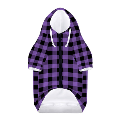 Purple And Black Buffalo Check Print Dog Zip Up Hoodie