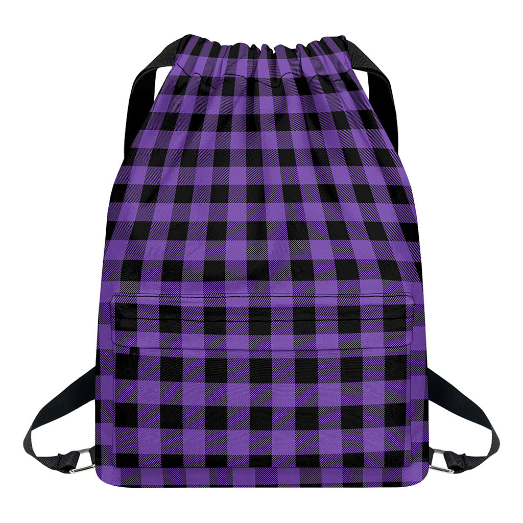 Purple And Black Buffalo Check Print Drawstring Backpack