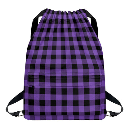 Purple And Black Buffalo Check Print Drawstring Backpack