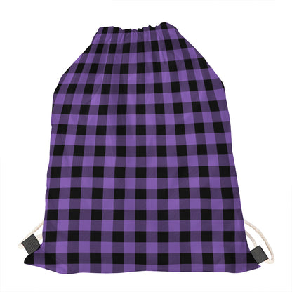 Purple And Black Buffalo Check Print Drawstring Bag