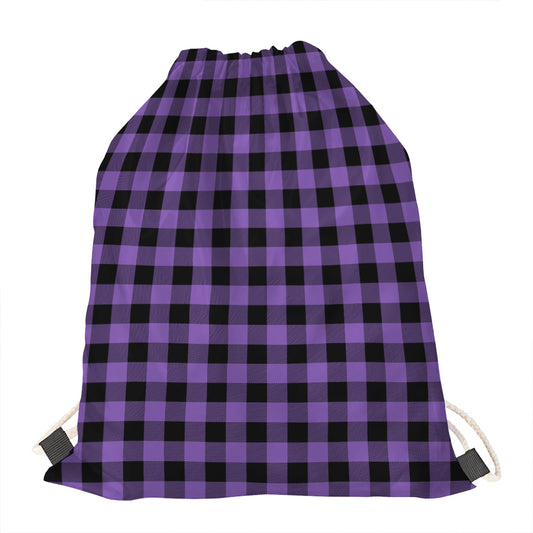 Purple And Black Buffalo Check Print Drawstring Bag