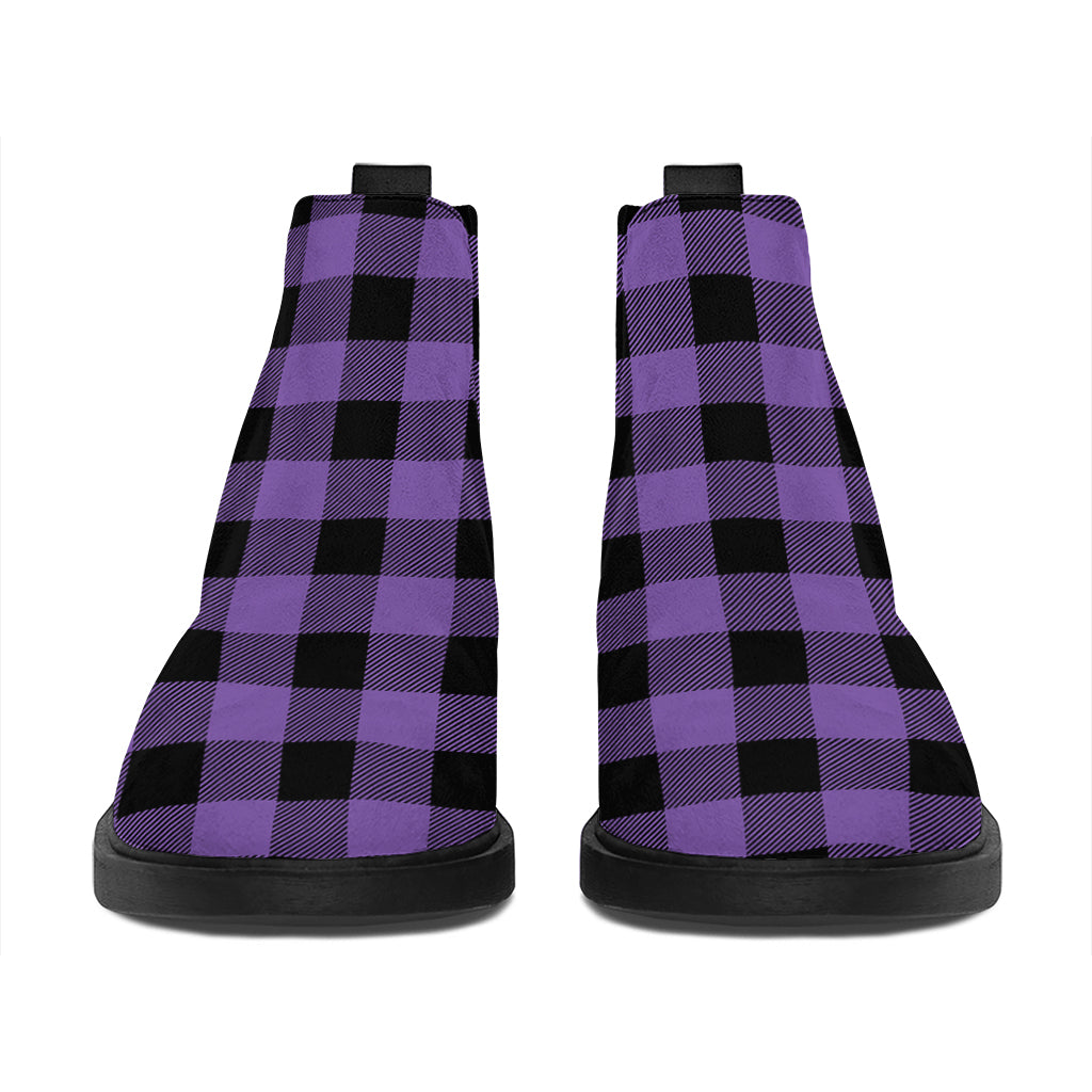 Purple And Black Buffalo Check Print Flat Ankle Boots