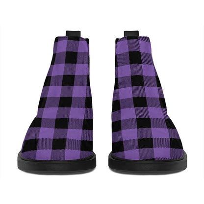 Purple And Black Buffalo Check Print Flat Ankle Boots
