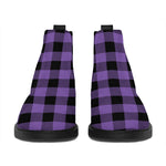 Purple And Black Buffalo Check Print Flat Ankle Boots