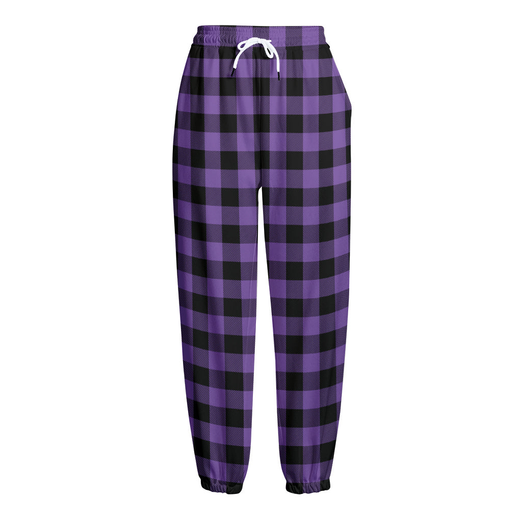 Purple And Black Buffalo Check Print Fleece Lined Knit Pants