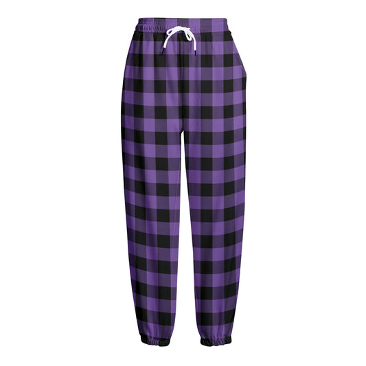 Purple And Black Buffalo Check Print Fleece Lined Knit Pants