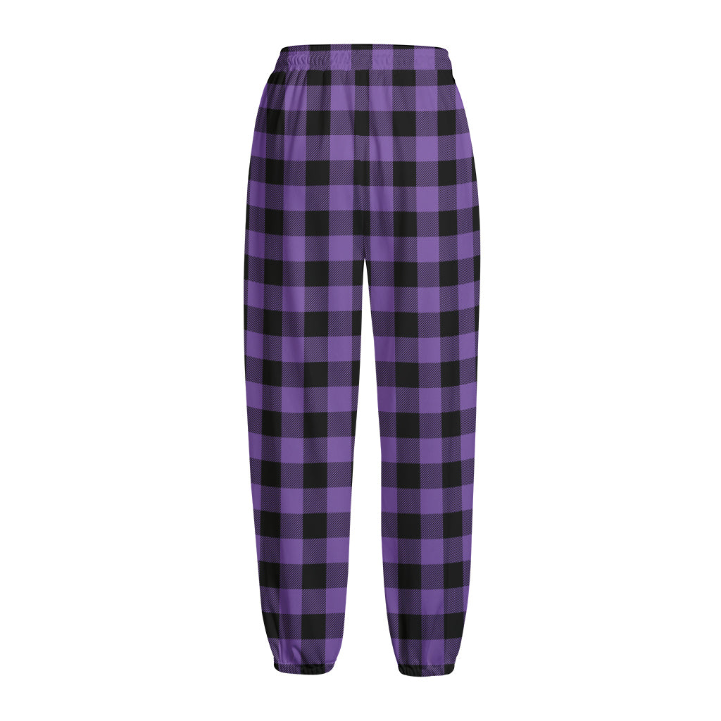 Purple And Black Buffalo Check Print Fleece Lined Knit Pants