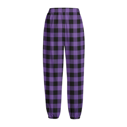 Purple And Black Buffalo Check Print Fleece Lined Knit Pants