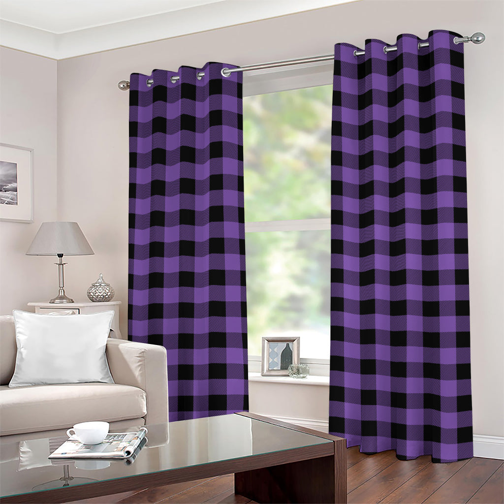 Purple And Black Buffalo Check Print Grommet Curtains