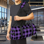 Purple And Black Buffalo Check Print Gym Bag