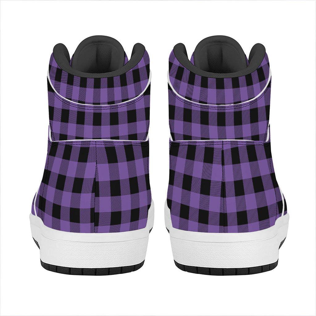 Purple And Black Buffalo Check Print High Top Leather Sneakers