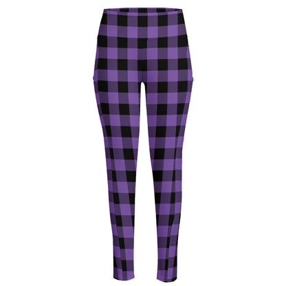 Purple And Black Buffalo Check Print High-Waisted Pocket Leggings