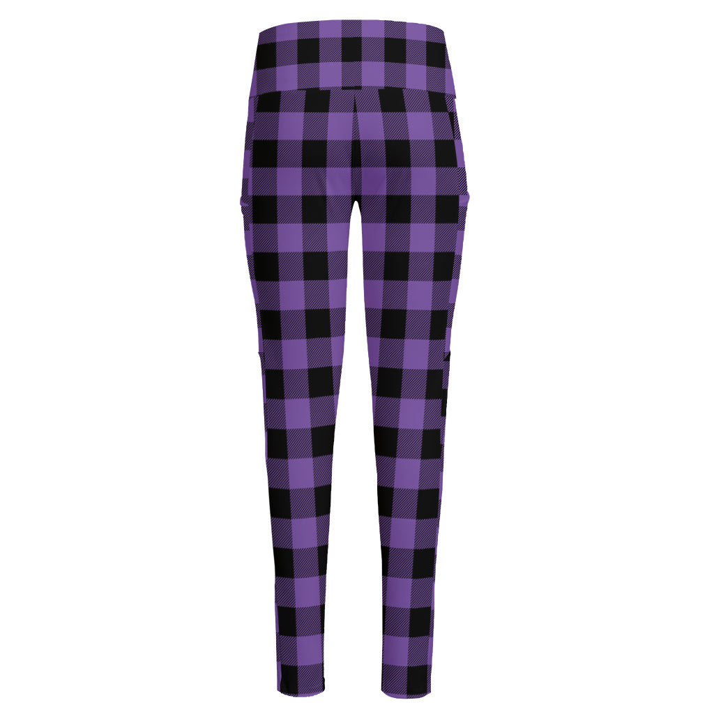 Purple And Black Buffalo Check Print High-Waisted Pocket Leggings
