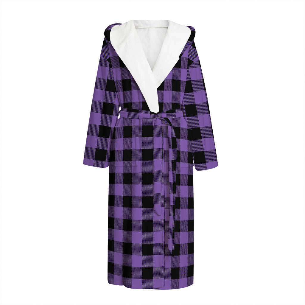 Purple And Black Buffalo Check Print Hooded Bathrobe