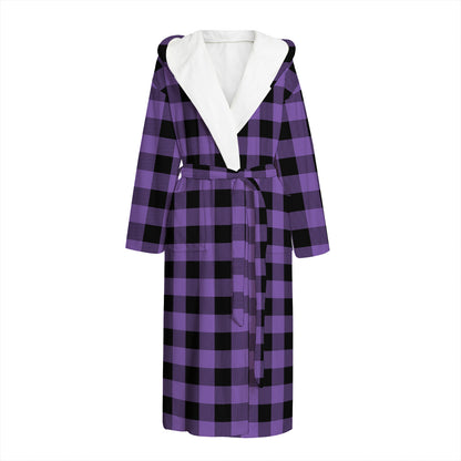 Purple And Black Buffalo Check Print Hooded Bathrobe
