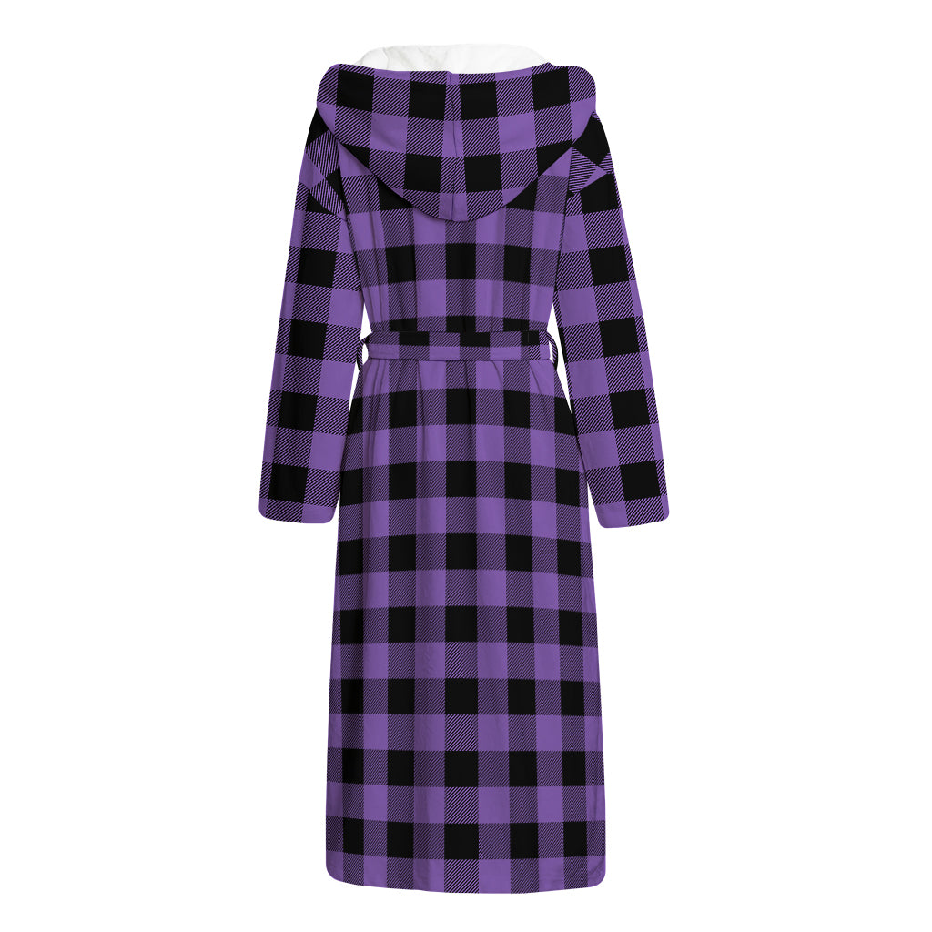 Purple And Black Buffalo Check Print Hooded Bathrobe