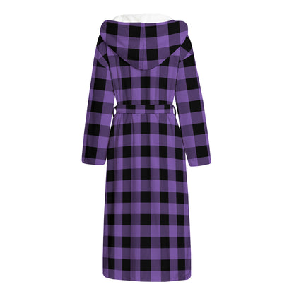 Purple And Black Buffalo Check Print Hooded Bathrobe