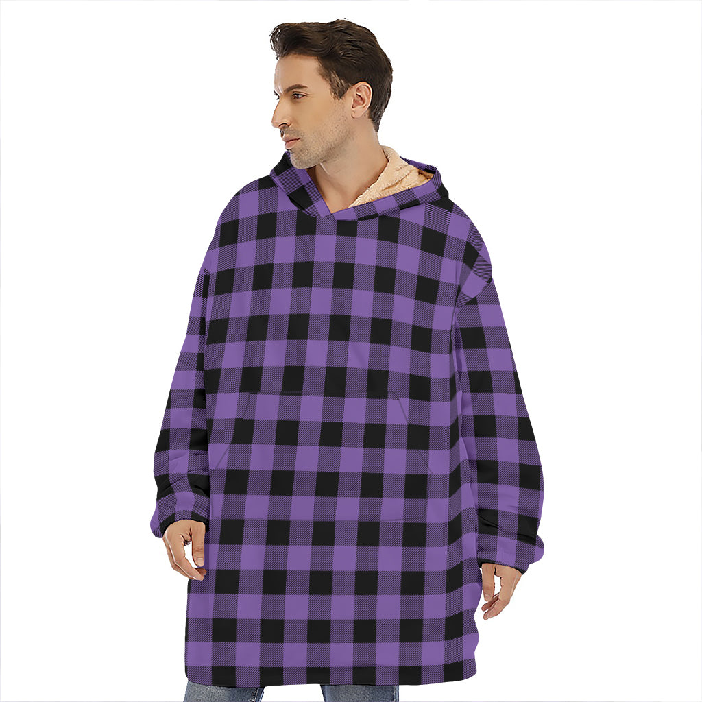 Purple And Black Buffalo Check Print Hoodie Blanket