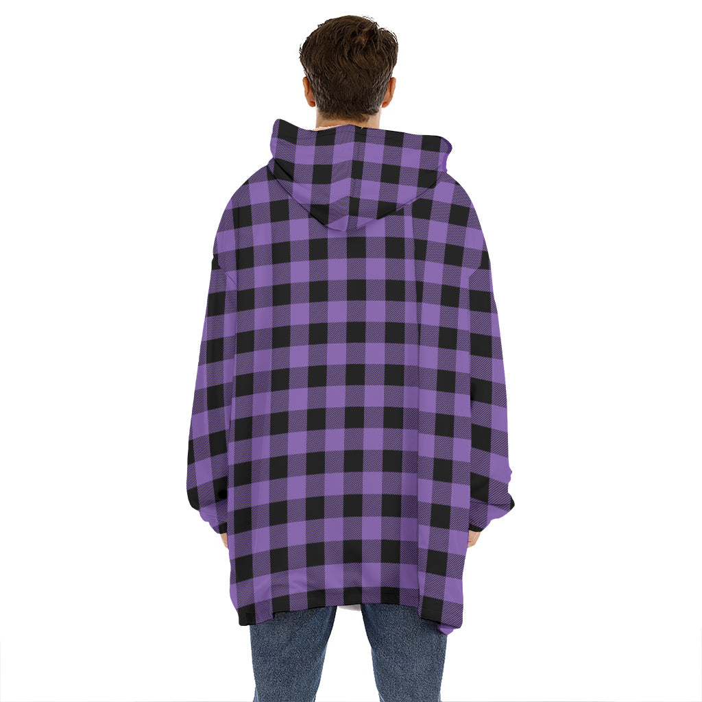 Purple And Black Buffalo Check Print Hoodie Blanket
