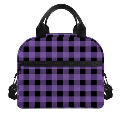 Purple And Black Buffalo Check Print Insulated Lunch Bag