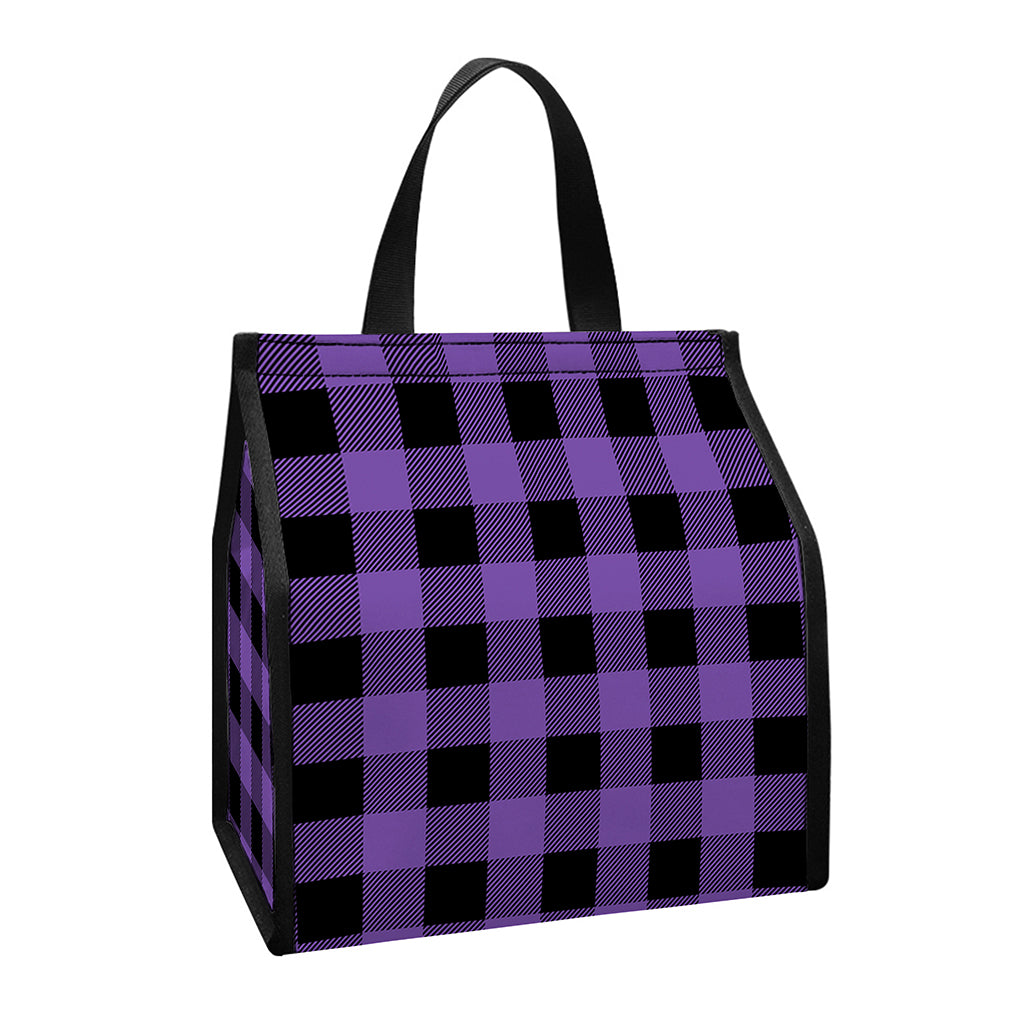 Purple And Black Buffalo Check Print Insulated Lunch Tote