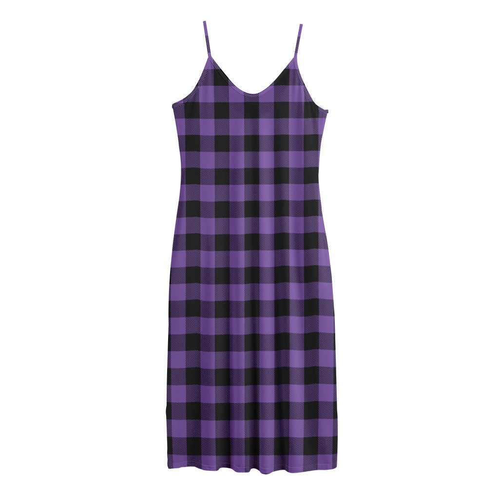 Purple And Black Buffalo Check Print Jersey Midi Cami Dress