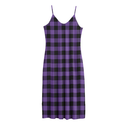 Purple And Black Buffalo Check Print Jersey Midi Cami Dress
