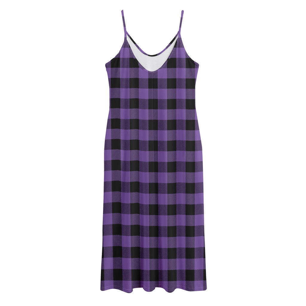 Purple And Black Buffalo Check Print Jersey Midi Cami Dress