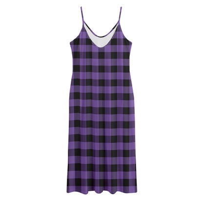 Purple And Black Buffalo Check Print Jersey Midi Cami Dress