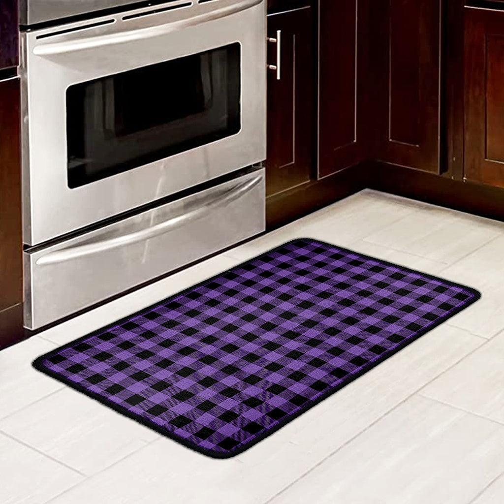 Purple And Black Buffalo Check Print Kitchen Mat