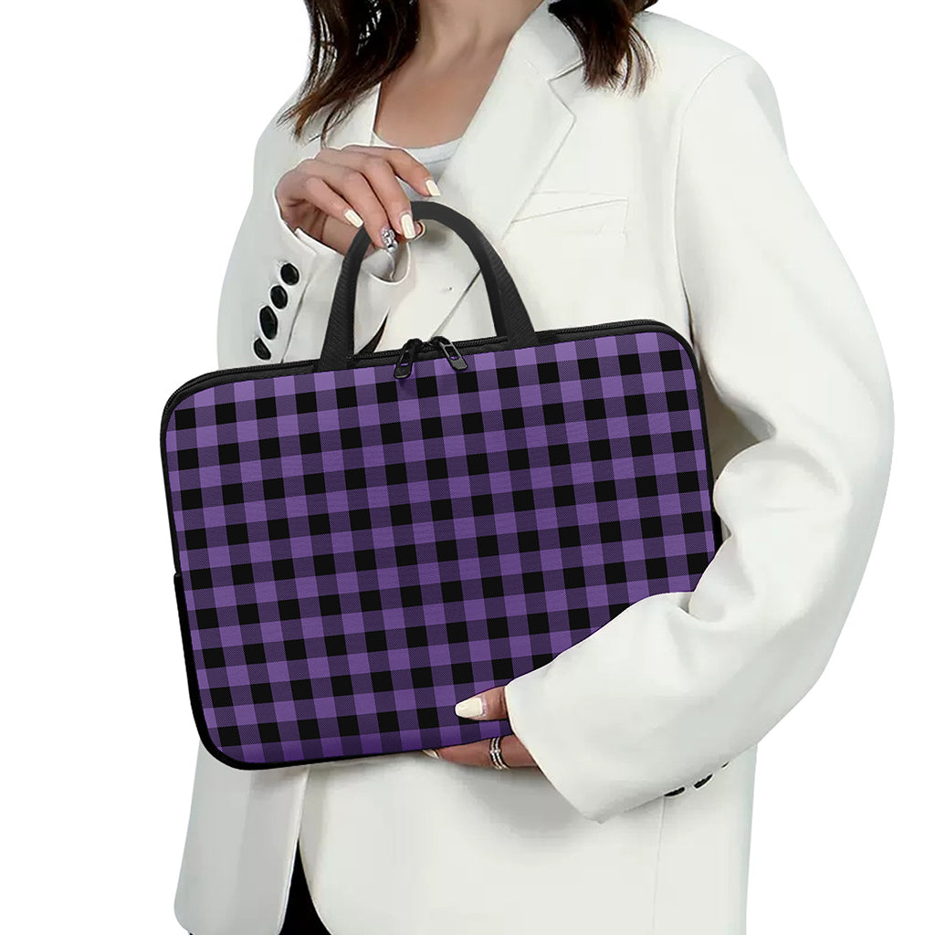 Purple And Black Buffalo Check Print Laptop Sleeve With Handle