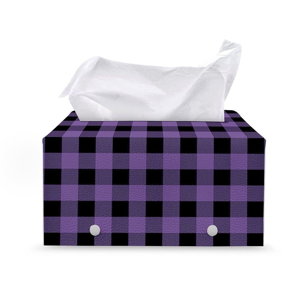 Purple And Black Buffalo Check Print Leather Tissue Box Cover