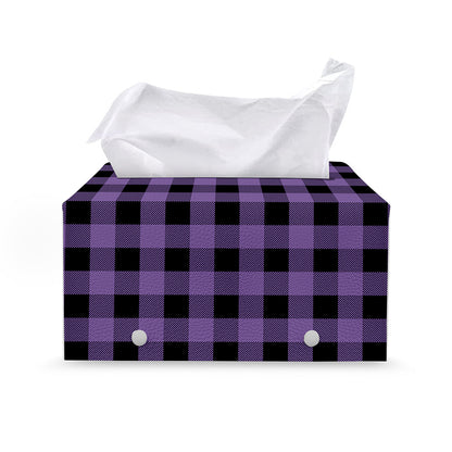 Purple And Black Buffalo Check Print Leather Tissue Box Cover