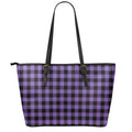 Purple And Black Buffalo Check Print Leather Tote Bag With Zipper