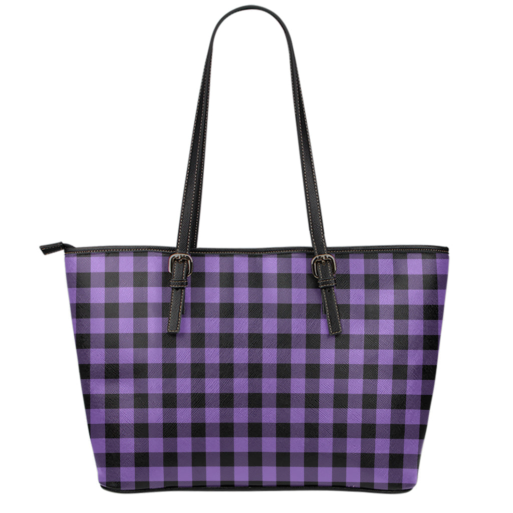Purple And Black Buffalo Check Print Leather Tote Bag