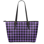 Purple And Black Buffalo Check Print Leather Tote Bag
